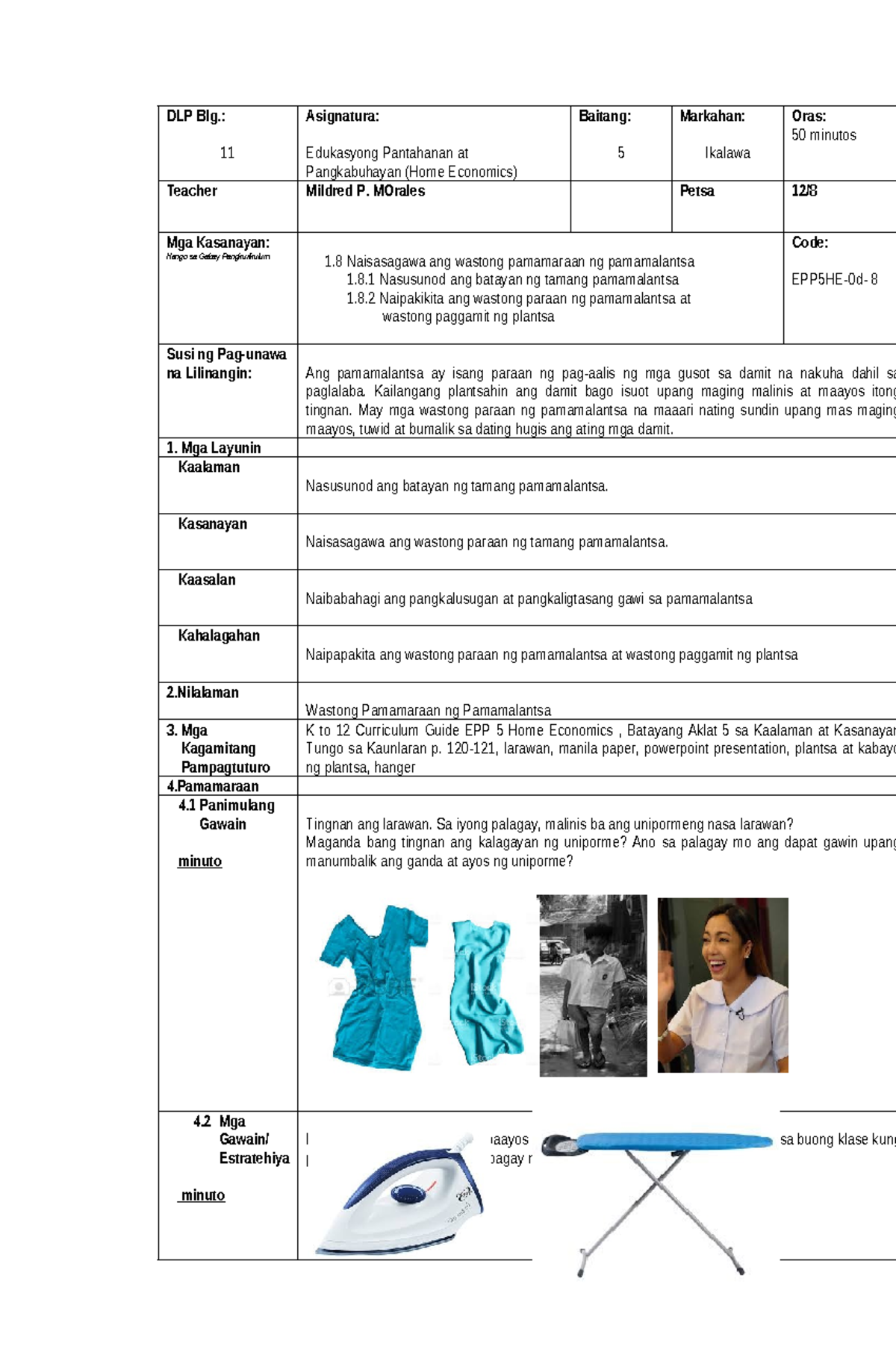 DLP 11 Q2 EPP 5 - Lesson Plan on Proper Ironing Techniques - Studocu