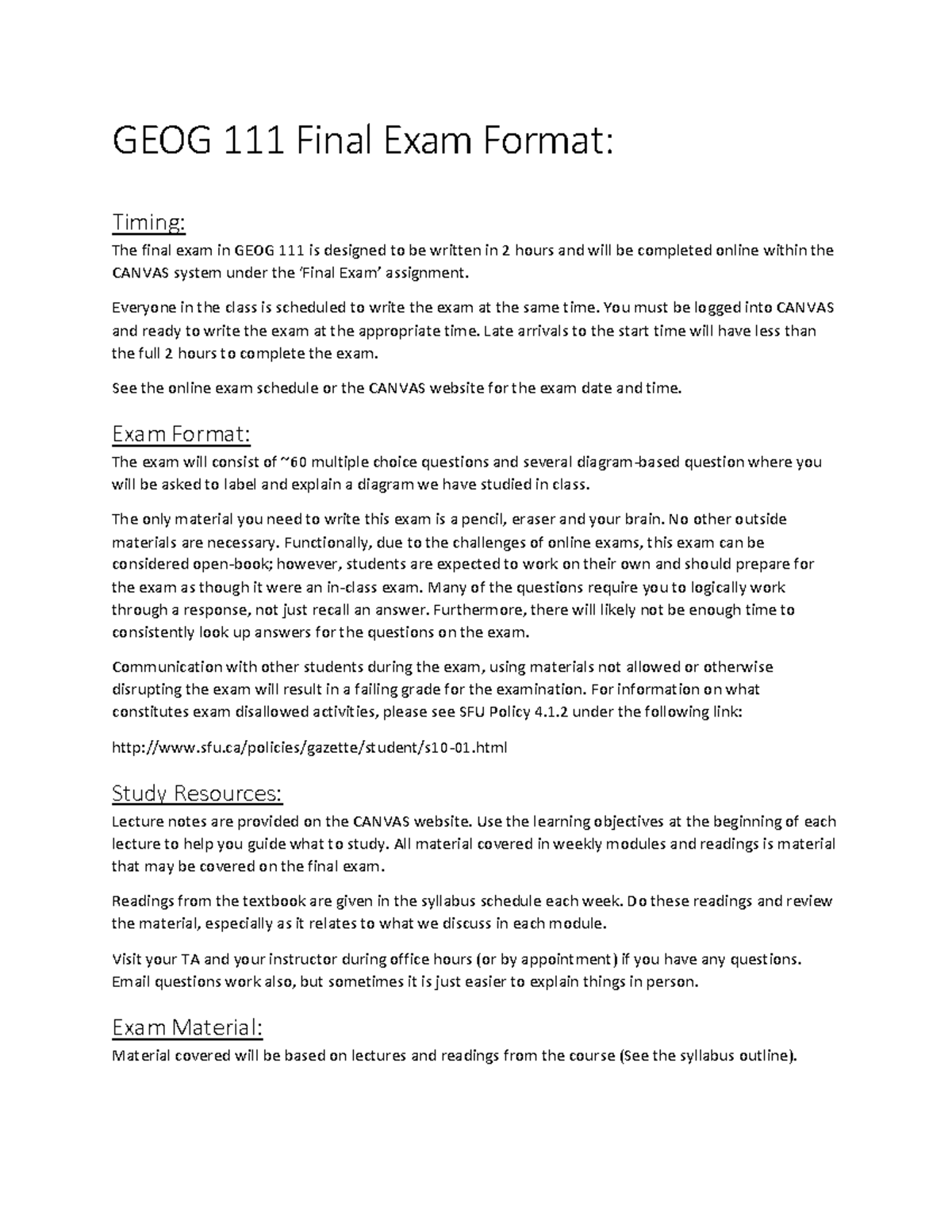 GEOG 111 Final Exam Guidelines and Study Resources - Studocu