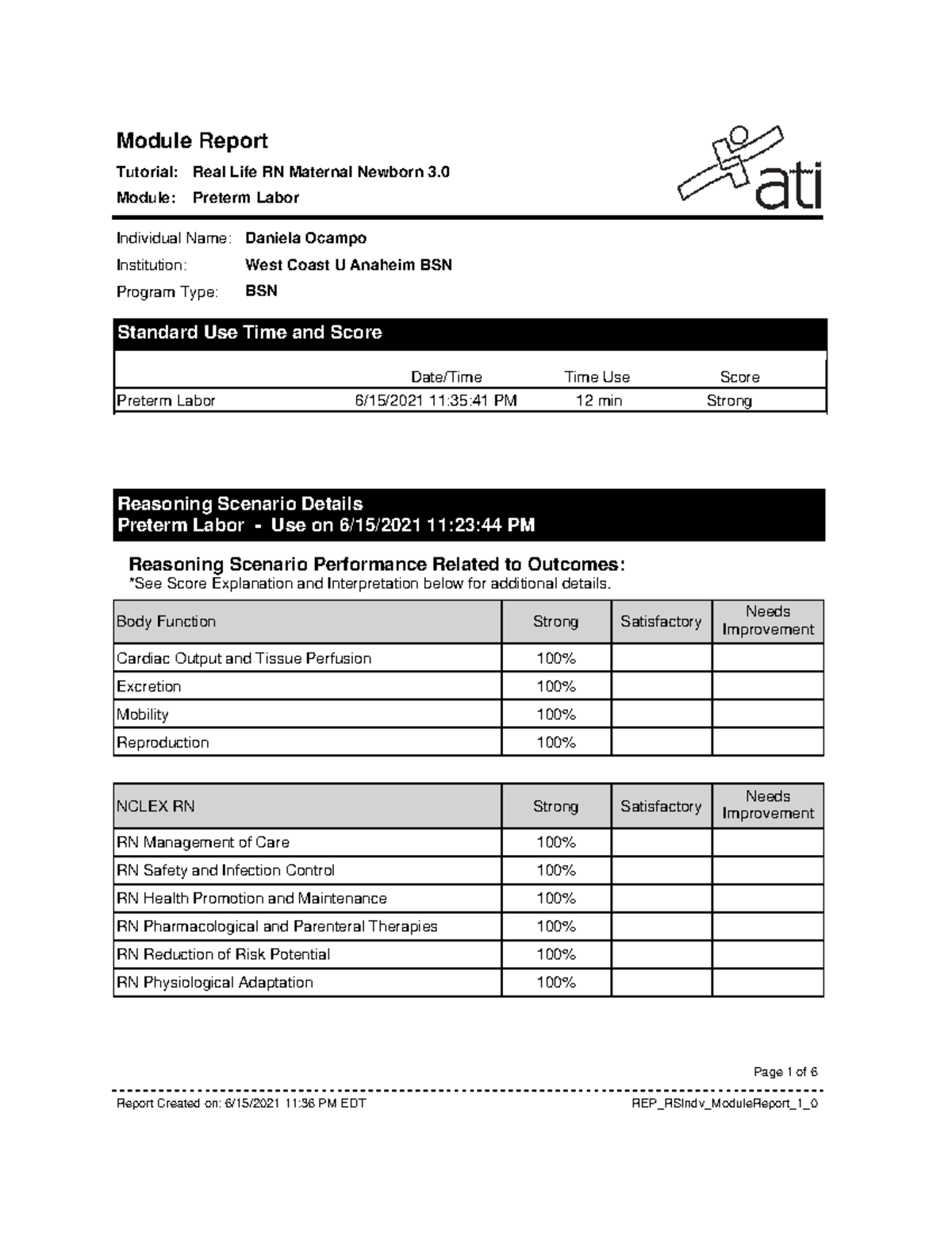 Preterm Labor Report - Individual Name: Institution: Program Type ...