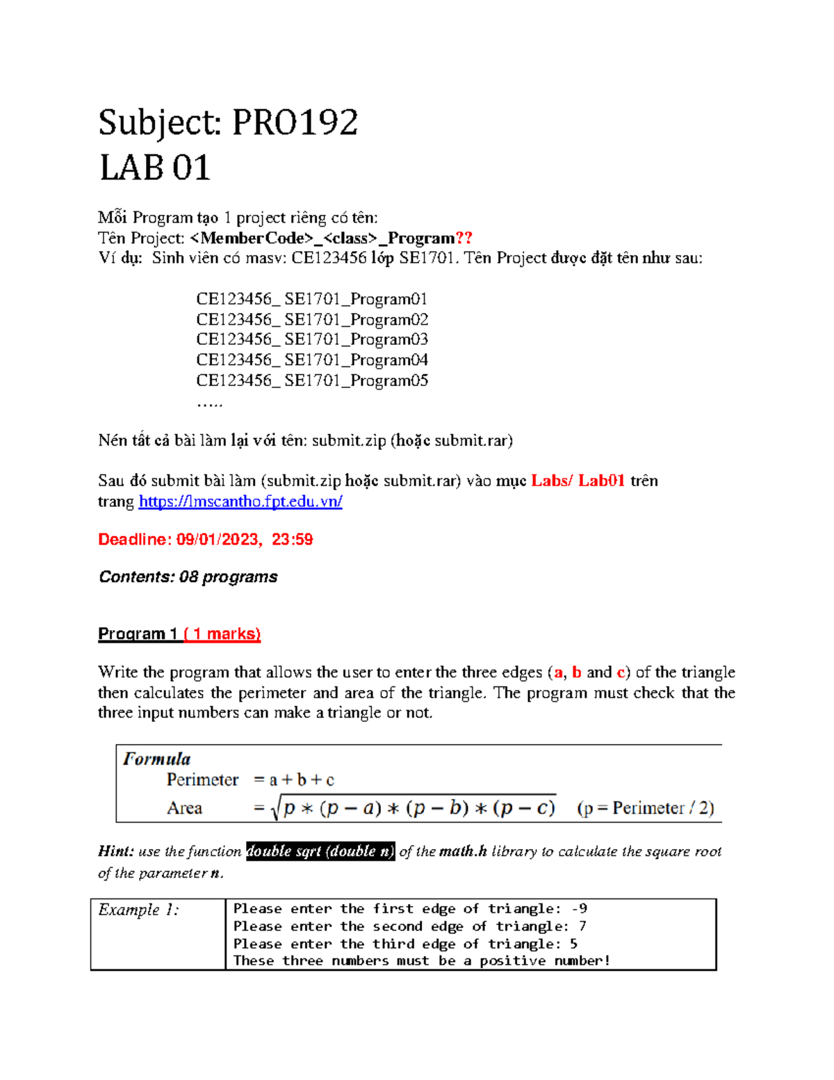 Lab01 - Project Naming and Program Guidelines for SE1701 - Studocu