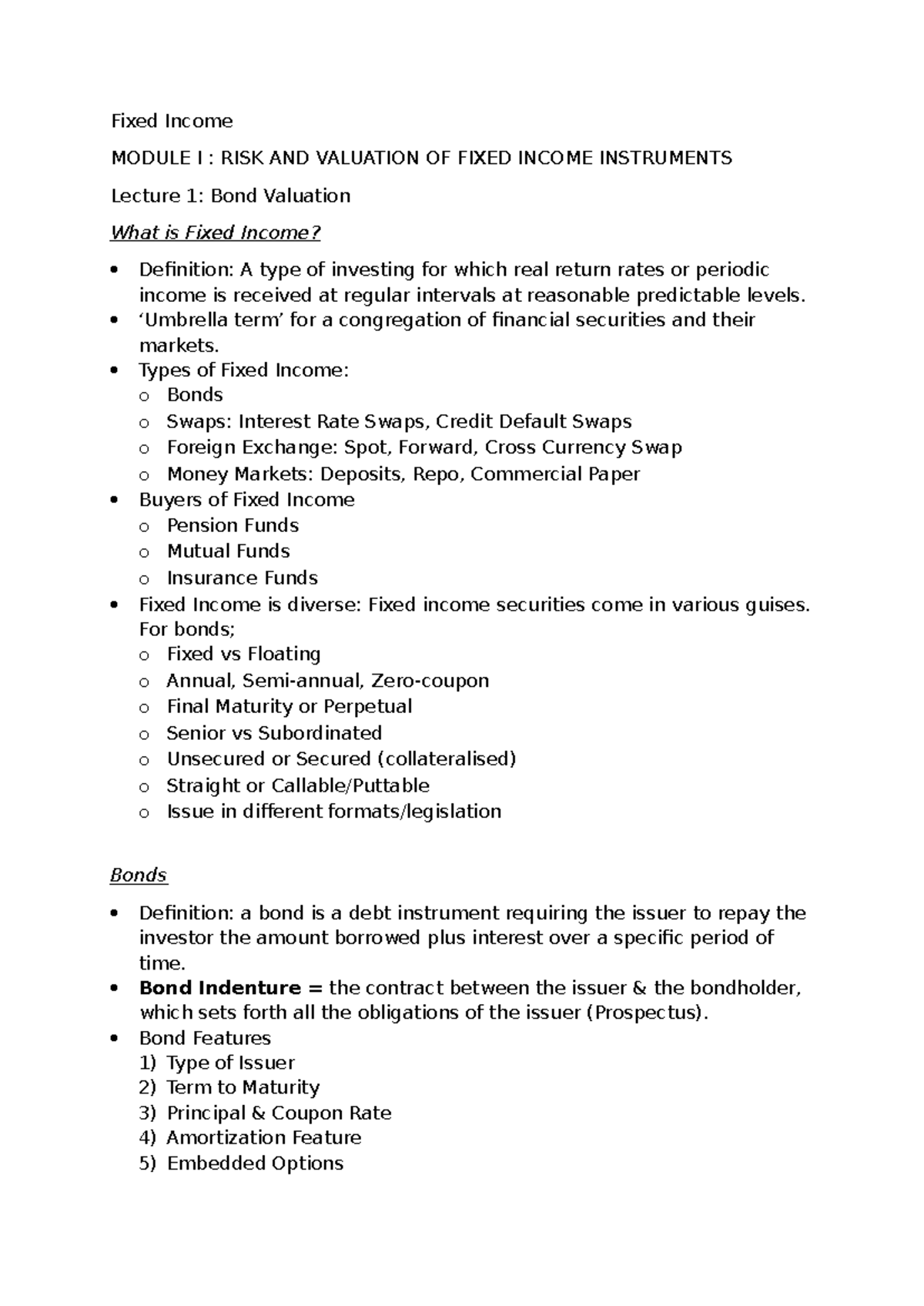 Fixed Income Securities & Portfolio Management: Lecture Notes - Studeersnel