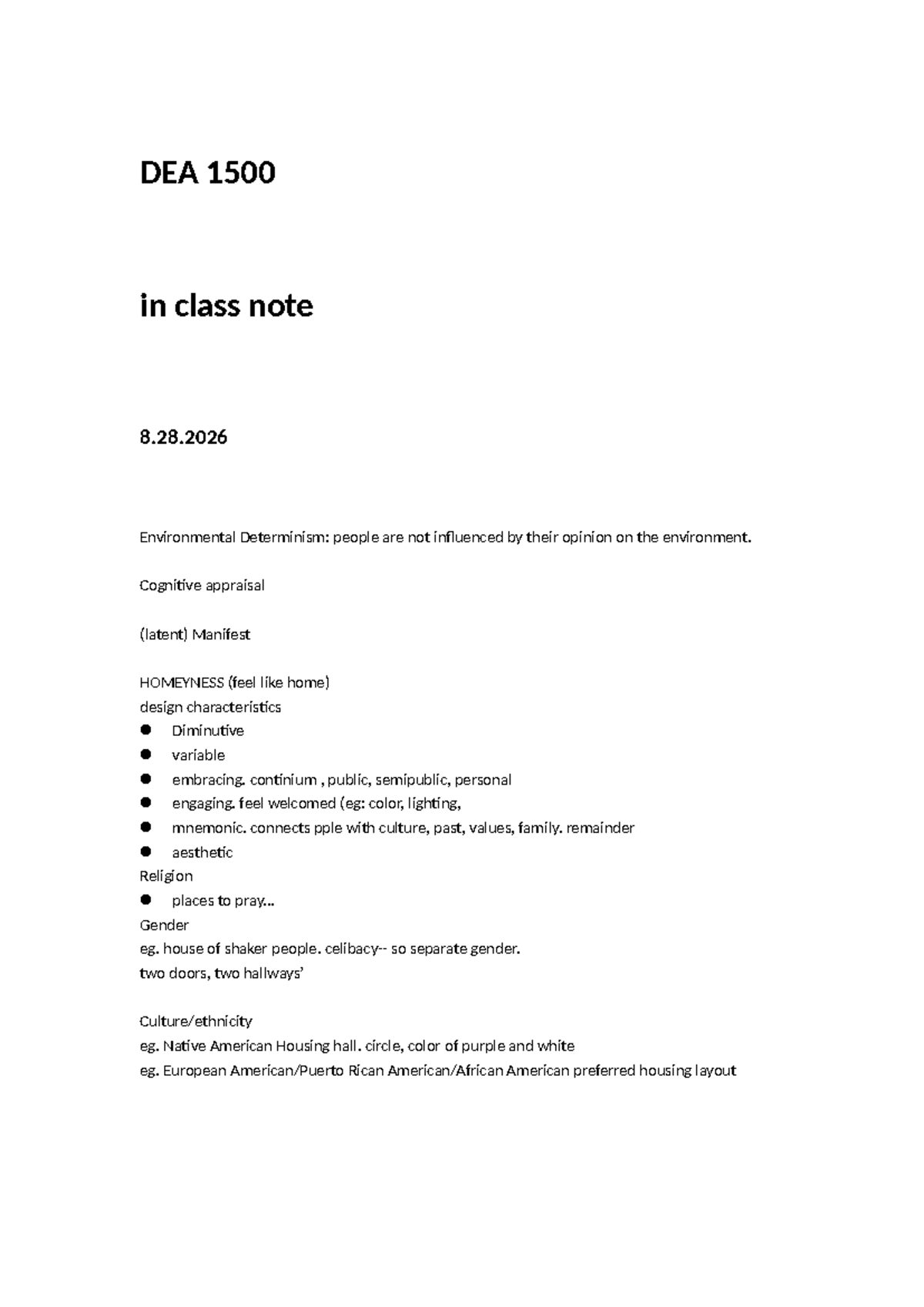 DEA 1500 in Class Note 1 - Lecture Notes on Environmental Determinism ...