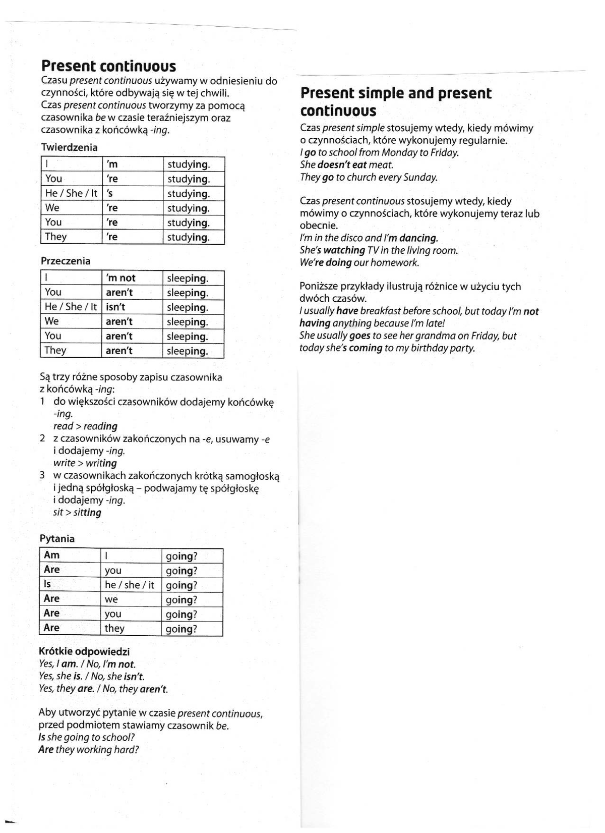 Pres Cont & Simple: Porównanie Użycia Czasów Present Continuous i ...