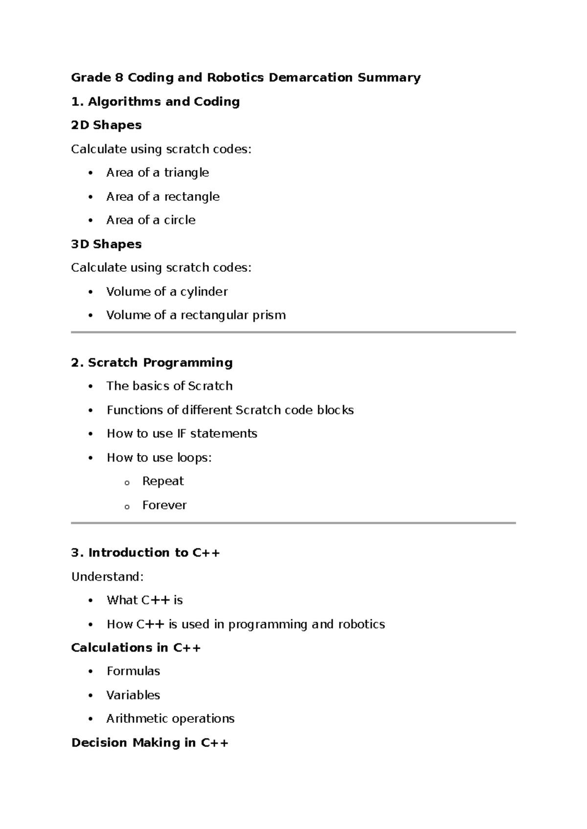 Grade 8 & 9 Coding and Robotics Summary: Algorithms & Scratch - Studocu