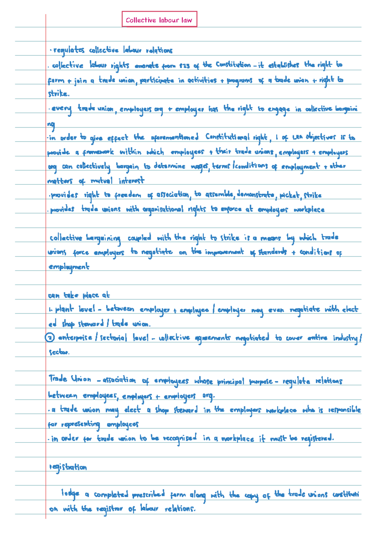Collective Labour Law Study Notes (Course Code: LRA) - Studocu