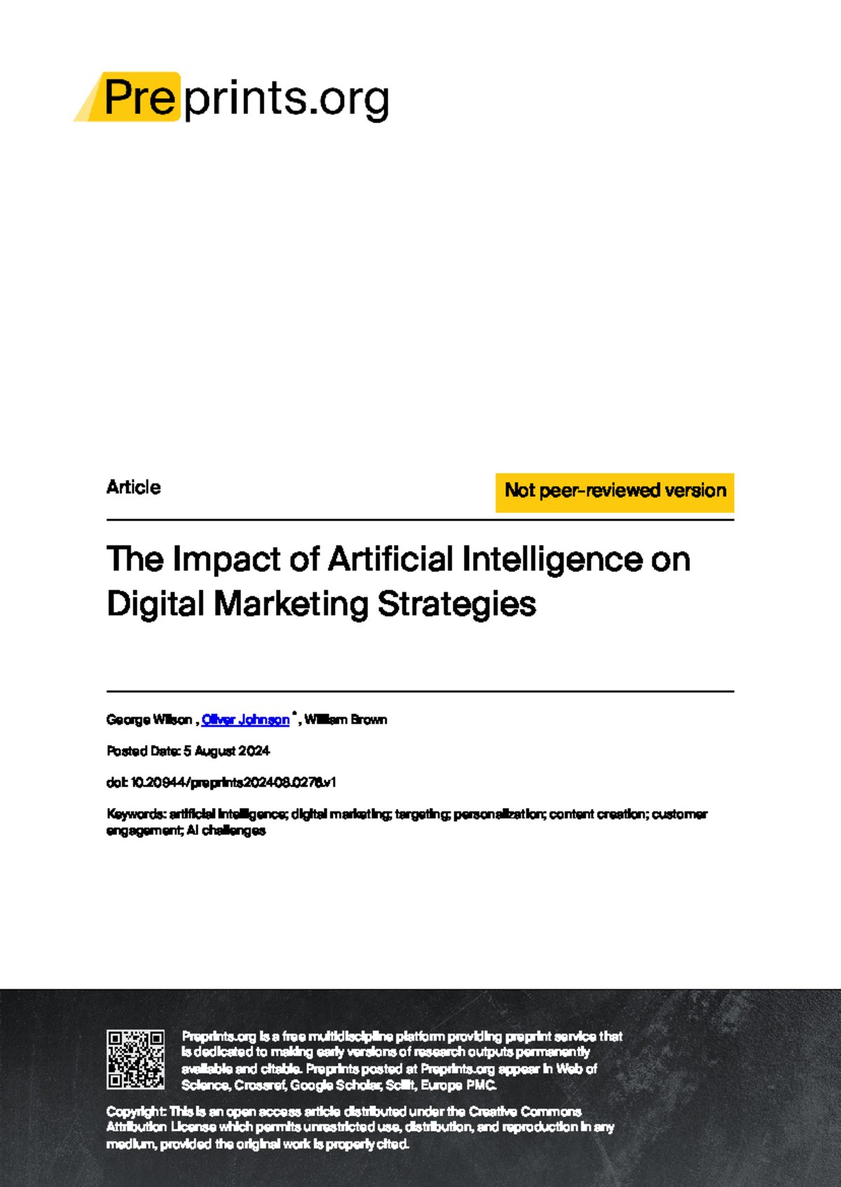 The Impact of AI on Digital Marketing Strategies - Preprints 202408. ...