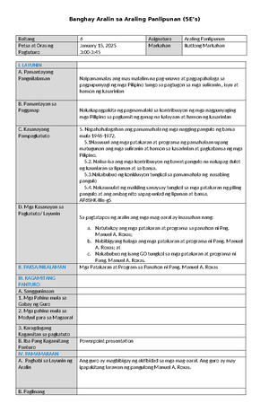 DLL MATATAG K to 10 MUSIC & ARTS GRADE 4 WEEK 1 LESSON LOG - Studocu