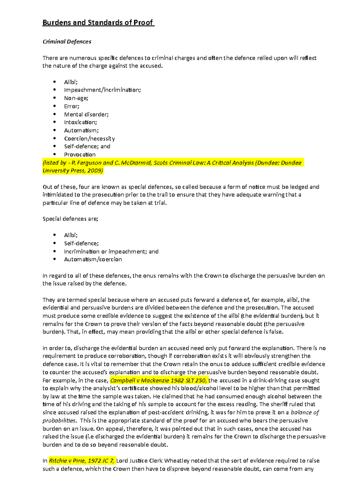 Burdens and Standards of Proof in Criminal Defences (Law 101) - Studocu