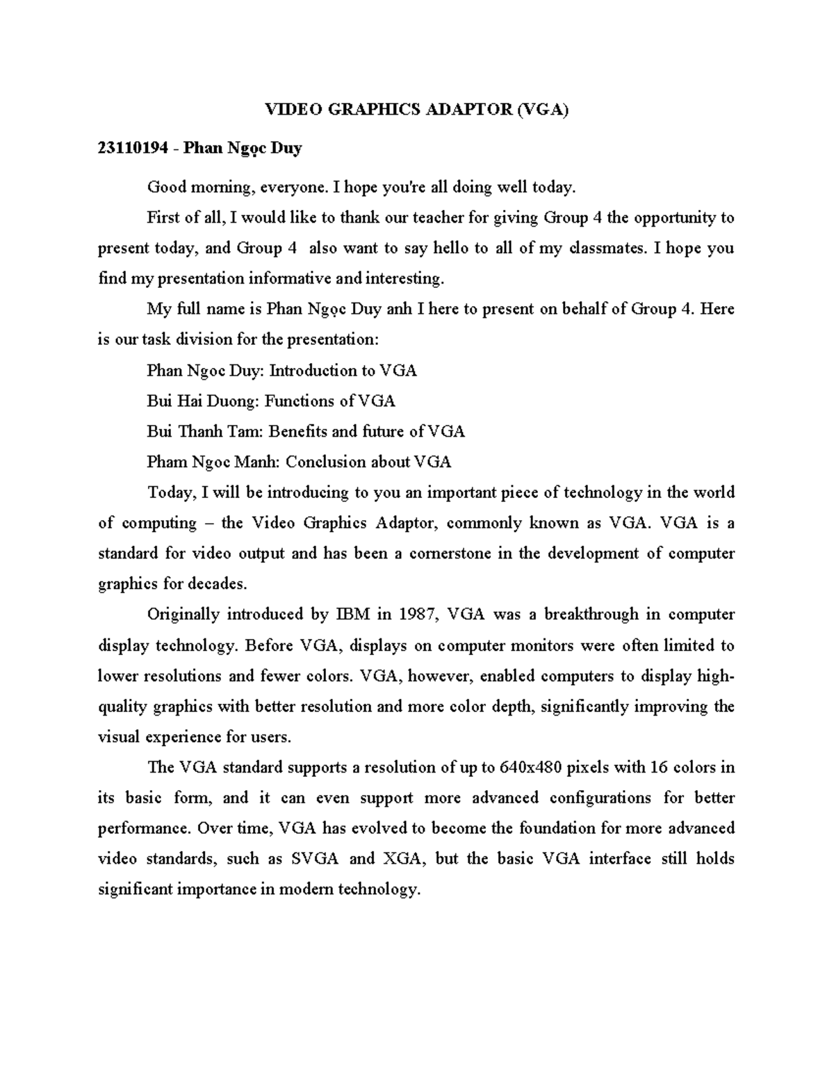 VGA 23110194: Presentation on Video Graphics Adaptor and Its Impact ...