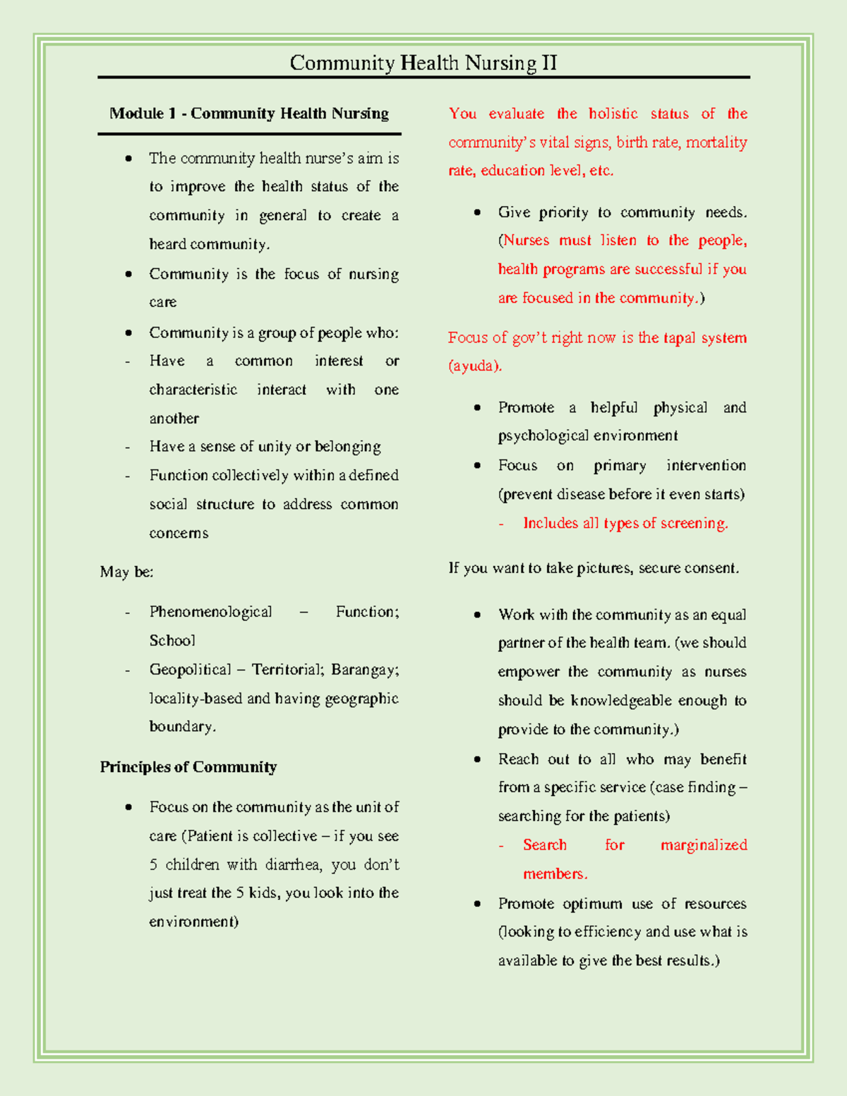 CHN II Module 1: Community Health Nursing Overview and Principles - Studocu