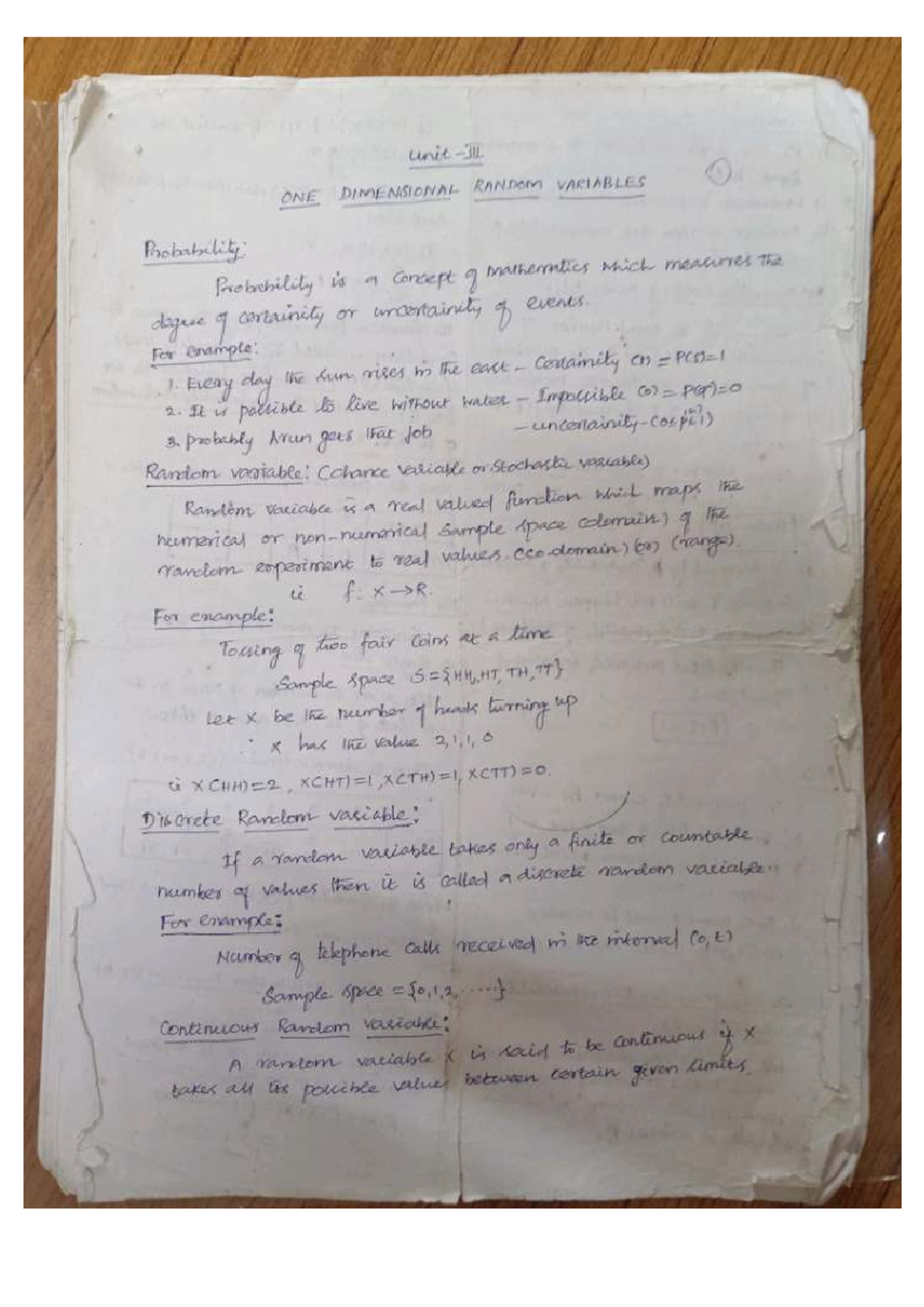 Probability and Statistics: One Dimensional Random Variables (Course ...
