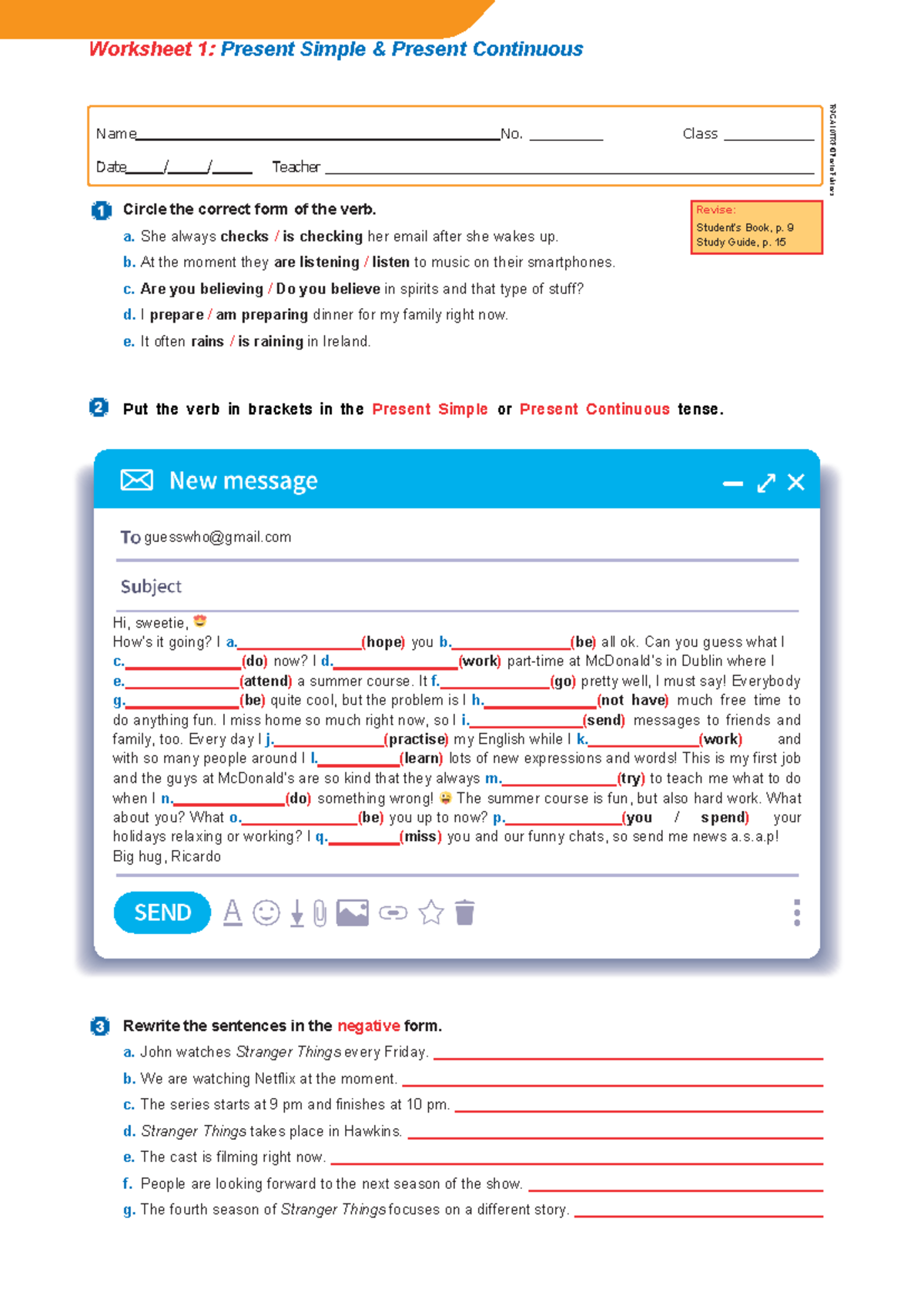 Worksheet 1: Present Simple & Continuous Exercises ENGA10TRF - Studocu