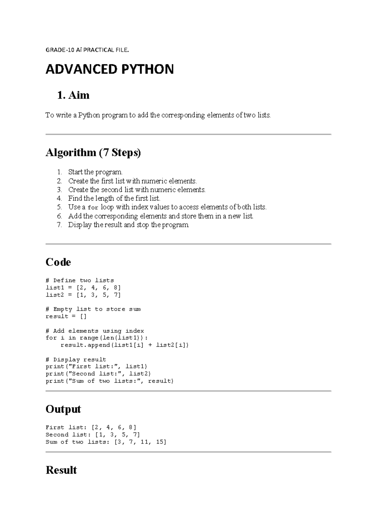 Grade-10 AI Practical File: Advanced Python Programming Tasks - Studocu