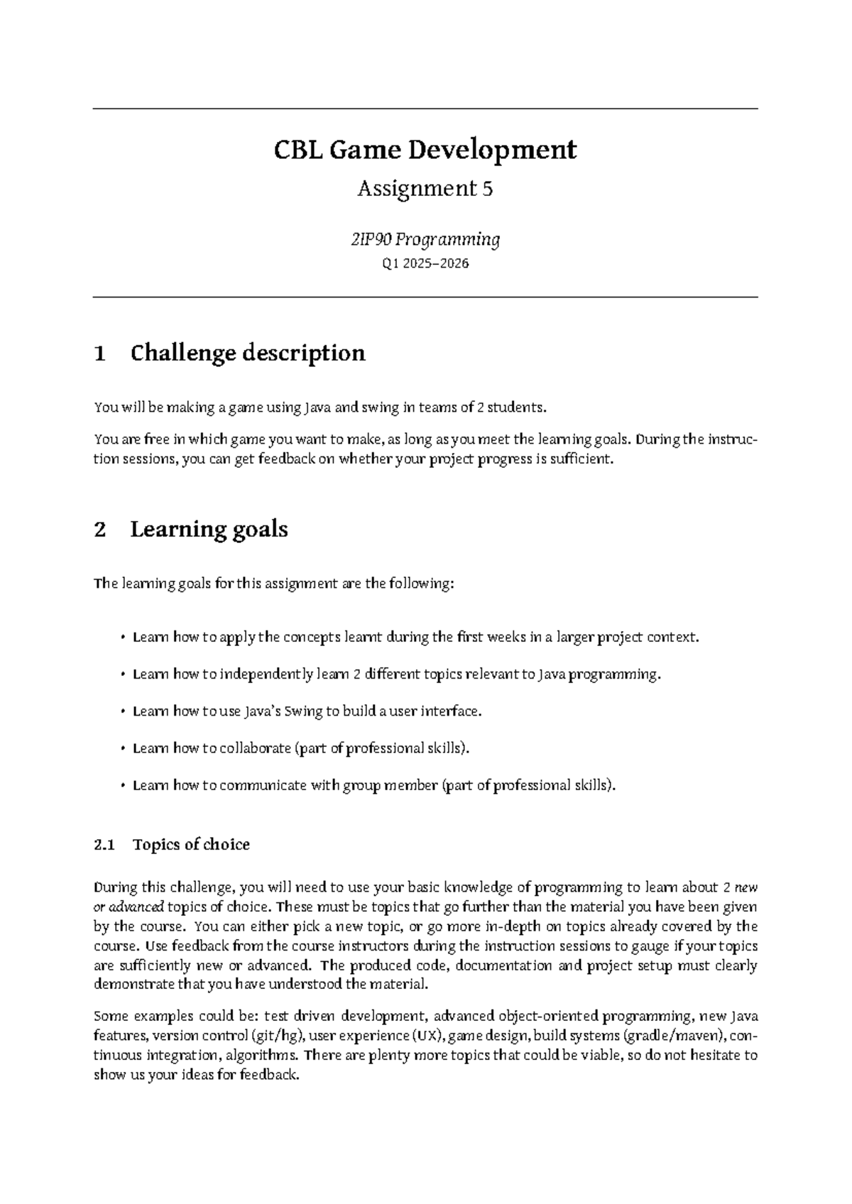 2IP90 Assignment 5: CBL Game Development Project Guidelines - Studeersnel