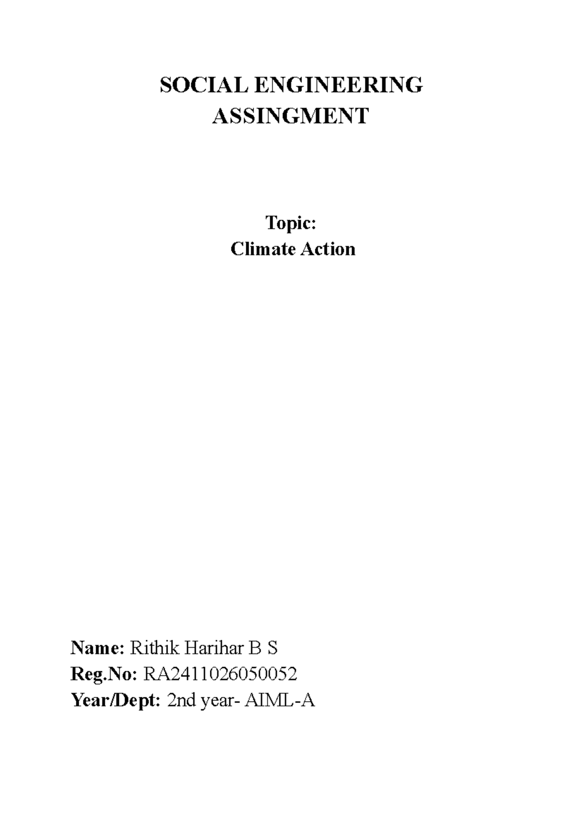 SOCIAL ENGINEERING ASSIGNMENT: Climate Action Overview and Solutions ...
