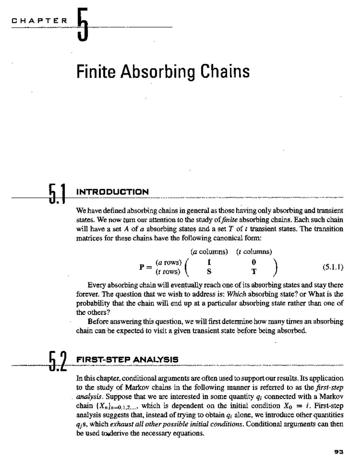 CHAPTER 5 Finite Absorbing Chains: Analysis and Applications - Studocu