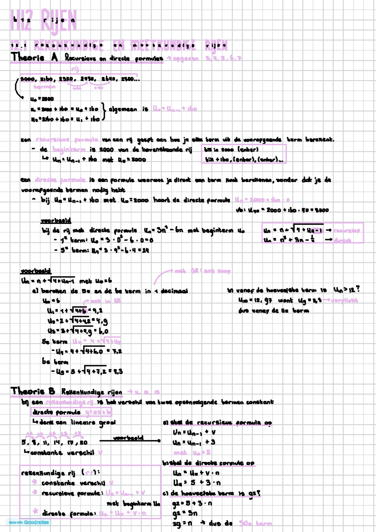 Wis A 12 - Recursieve en Directe Formules in Wiskunde A - Studeersnel