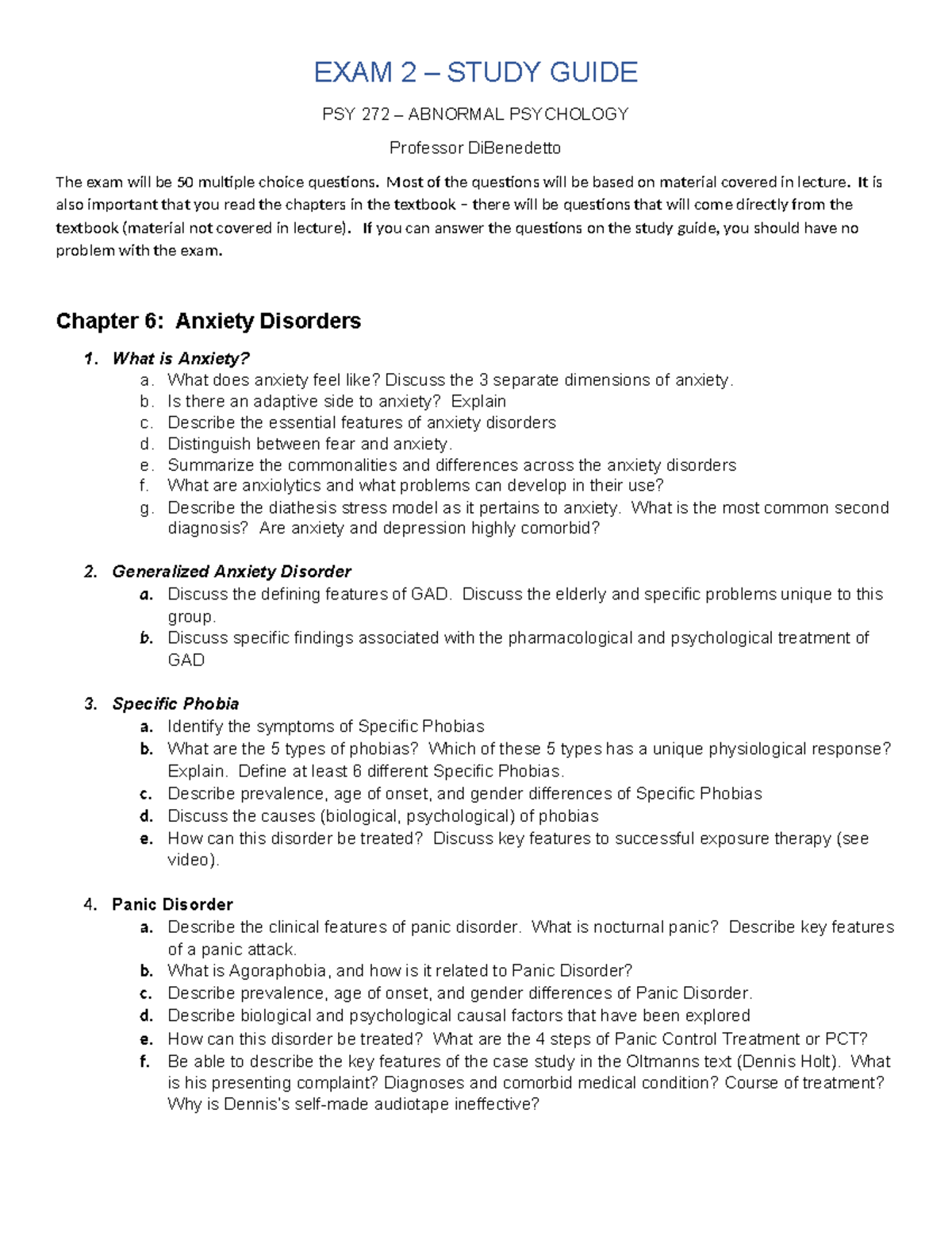PS 272 Exam 2 Study Guide: Key Topics in Abnormal Psychology - Studocu