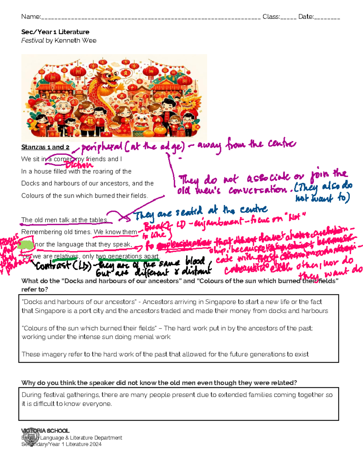 2024 Sec/Year 1 Literature Festival Poem WS Analysis - Studocu