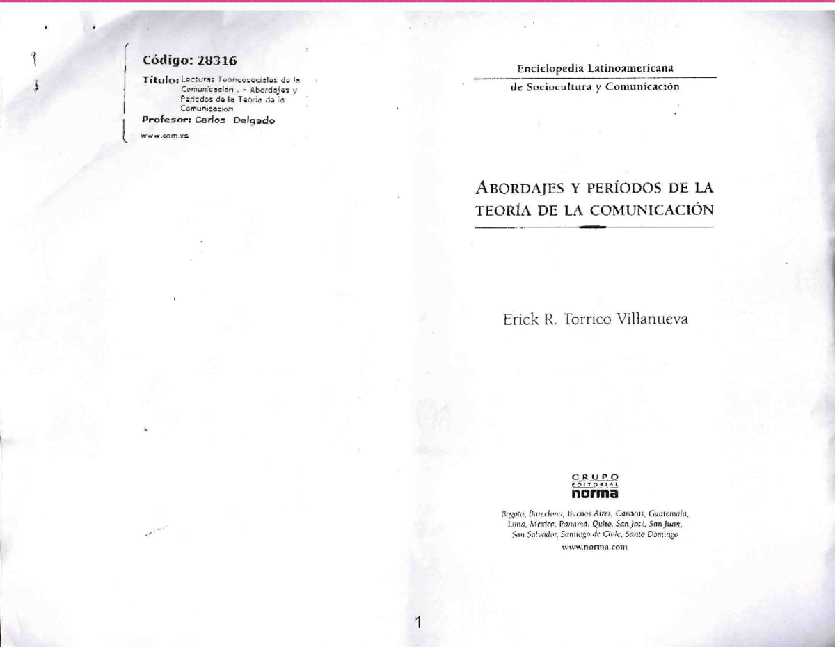 Abordajes y Períodos de la Teoría de la Comunicación - Cód. 28316 - Document Preview