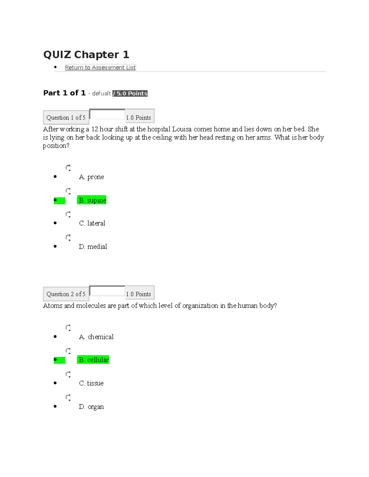 Anatomy and Physiology I (PHYL141) Chapter 1 Quiz Review - Studocu