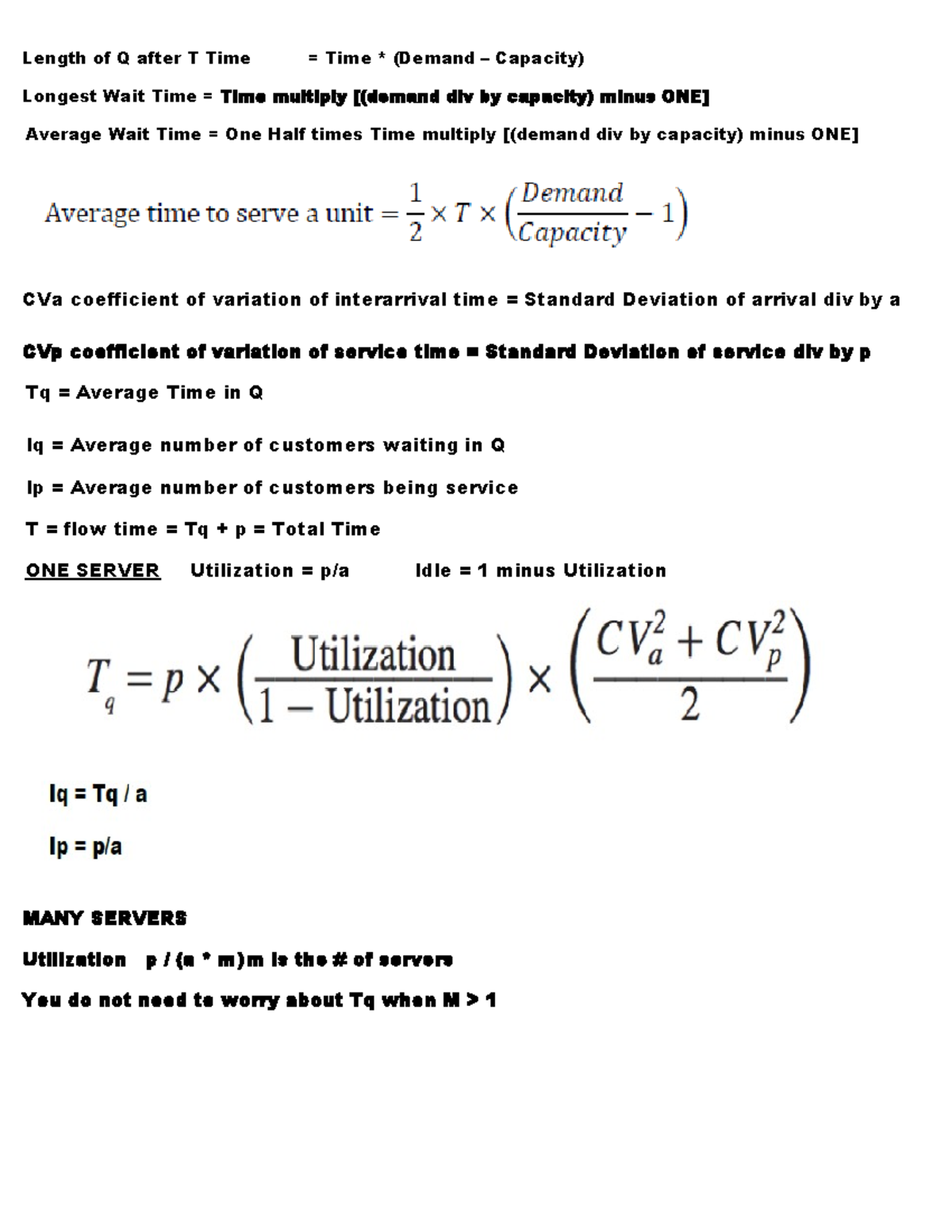 Test 2 Formulas for Demand Capacity Analysis (Revised April 2025) - Studocu