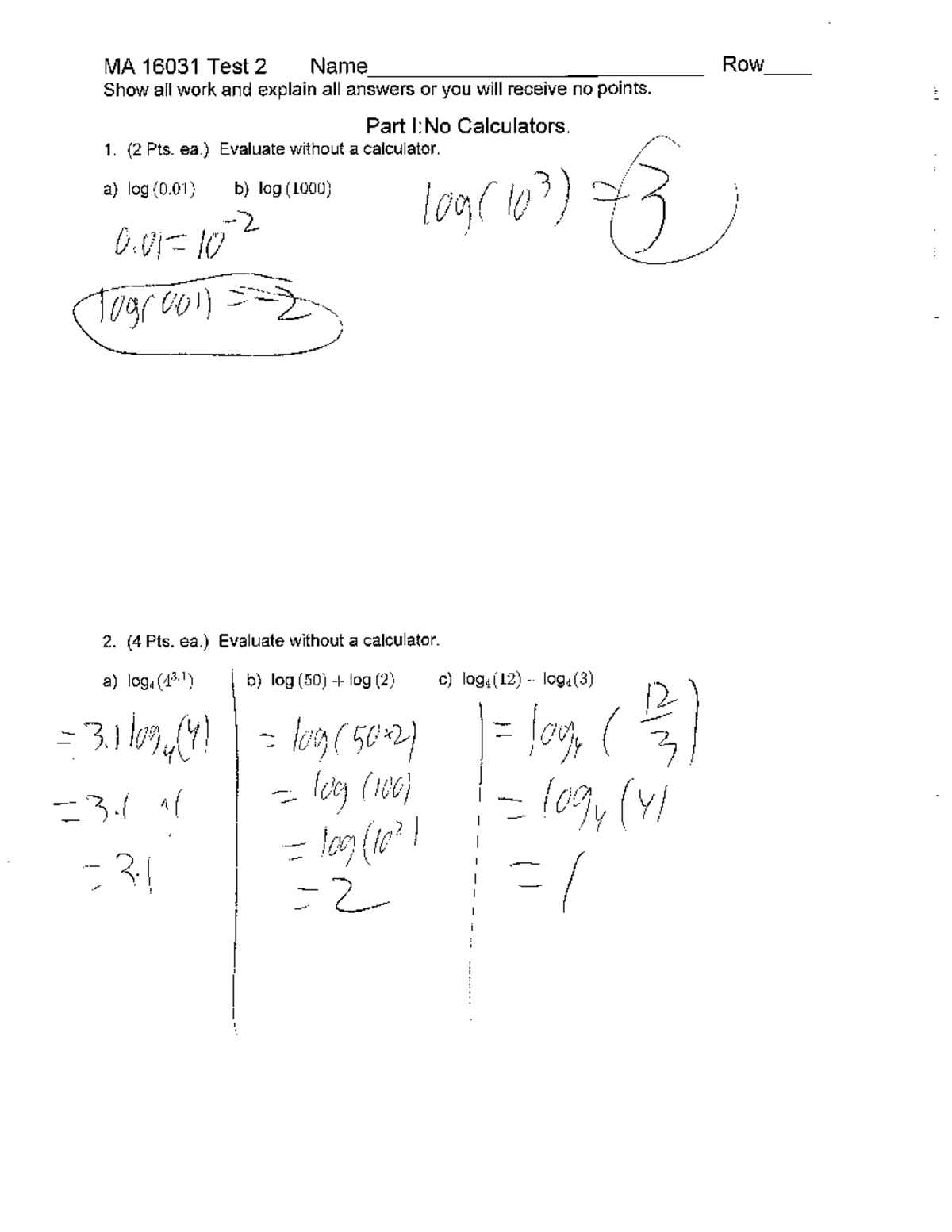 Scan of Test 2 From Monday's Class - MA 16031 - Studocu