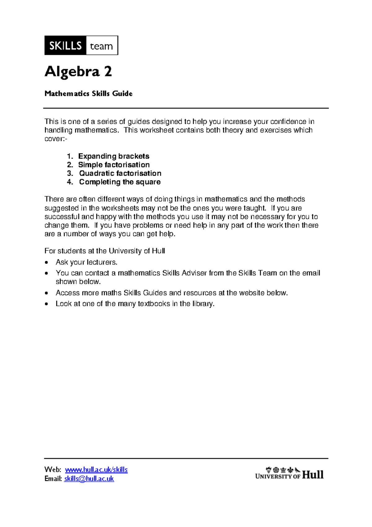 Algebra 2 - Jsjsjsjs - Algebra 2 Mathematics Skills Guide This is one ...