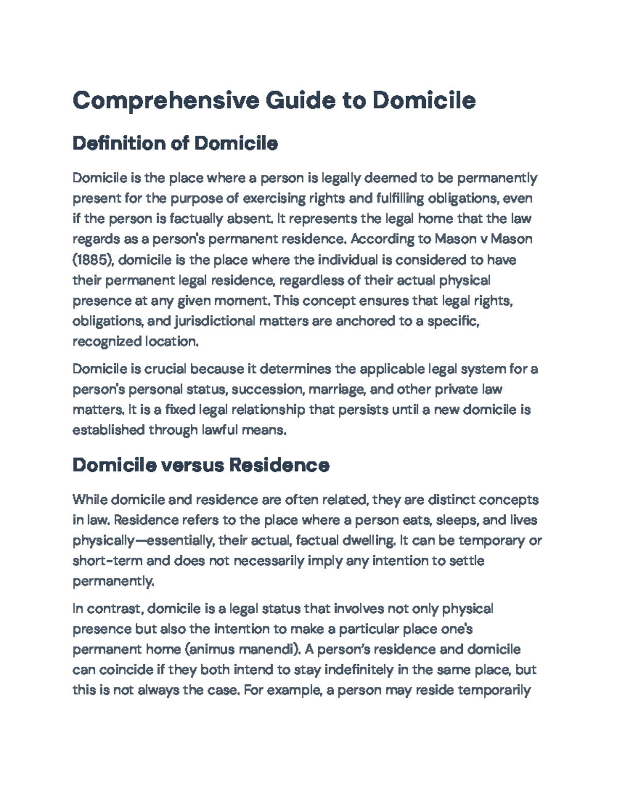Comprehensive Overview of Domicile: Legal Definitions & Implications ...