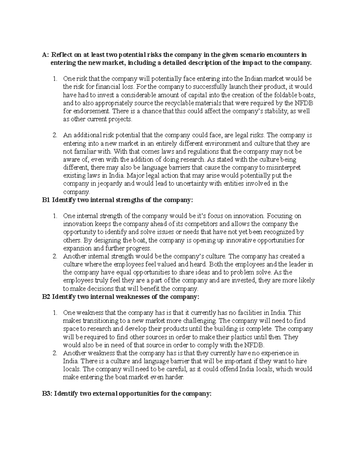DO81 Task 2 - Analysis of Market Entry Risks and Opportunities - Studocu