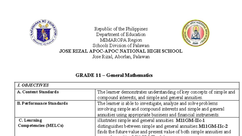 DLP 4 - Lesson Plan for Grade 11 General Mathematics: Annuities - Studocu
