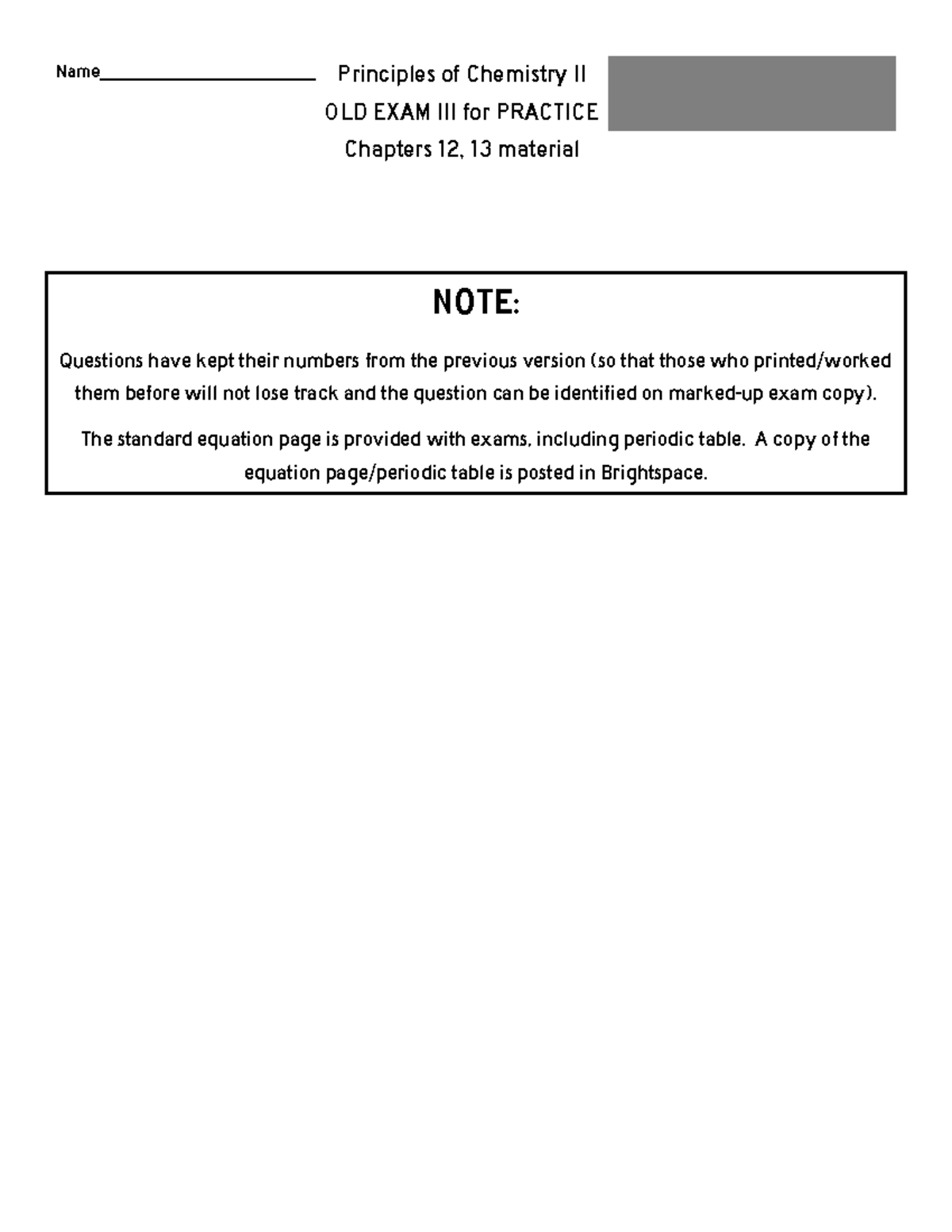 Old Exam III (CHEM 202) - Practice Test for Chapters 12 & 13 - Studocu