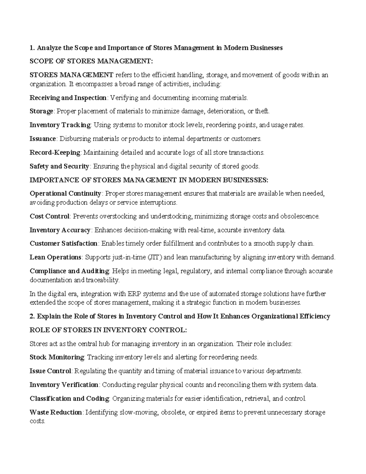 Stores Management: Scope, Importance, and Inventory Control for Diploma ...