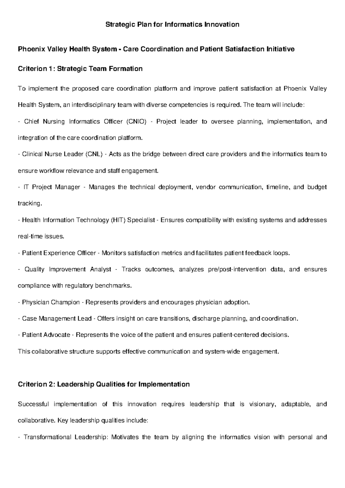 Strategic Plan for Informatics Innovation: Care Coordination & Patient ...