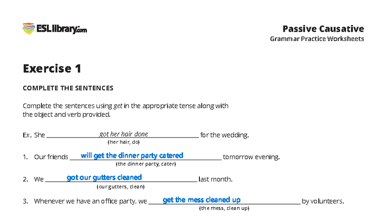 Passive Causative Grammar Practice Worksheets (ESL) - Studocu