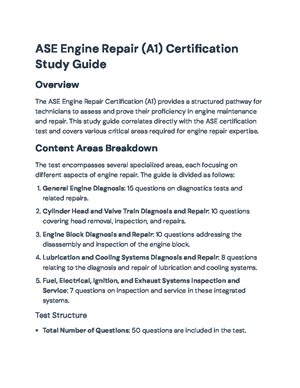 ASE Engine Repair Certification Study Guide (A1) Overview - Engine Repair (A1) ENGINE REPAIR ...