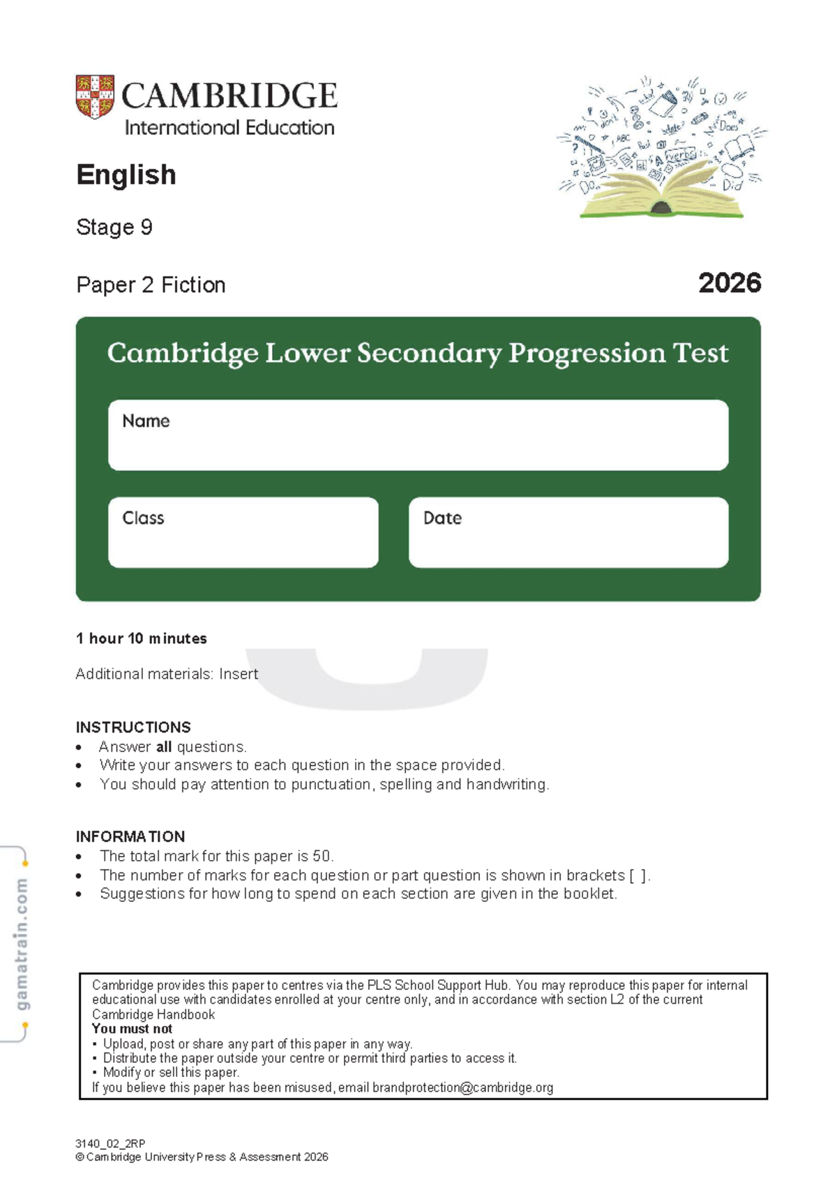 English Stage 9 Paper 2 Fiction Exam 2026 - 1 Hour 10 Minutes - Document Preview