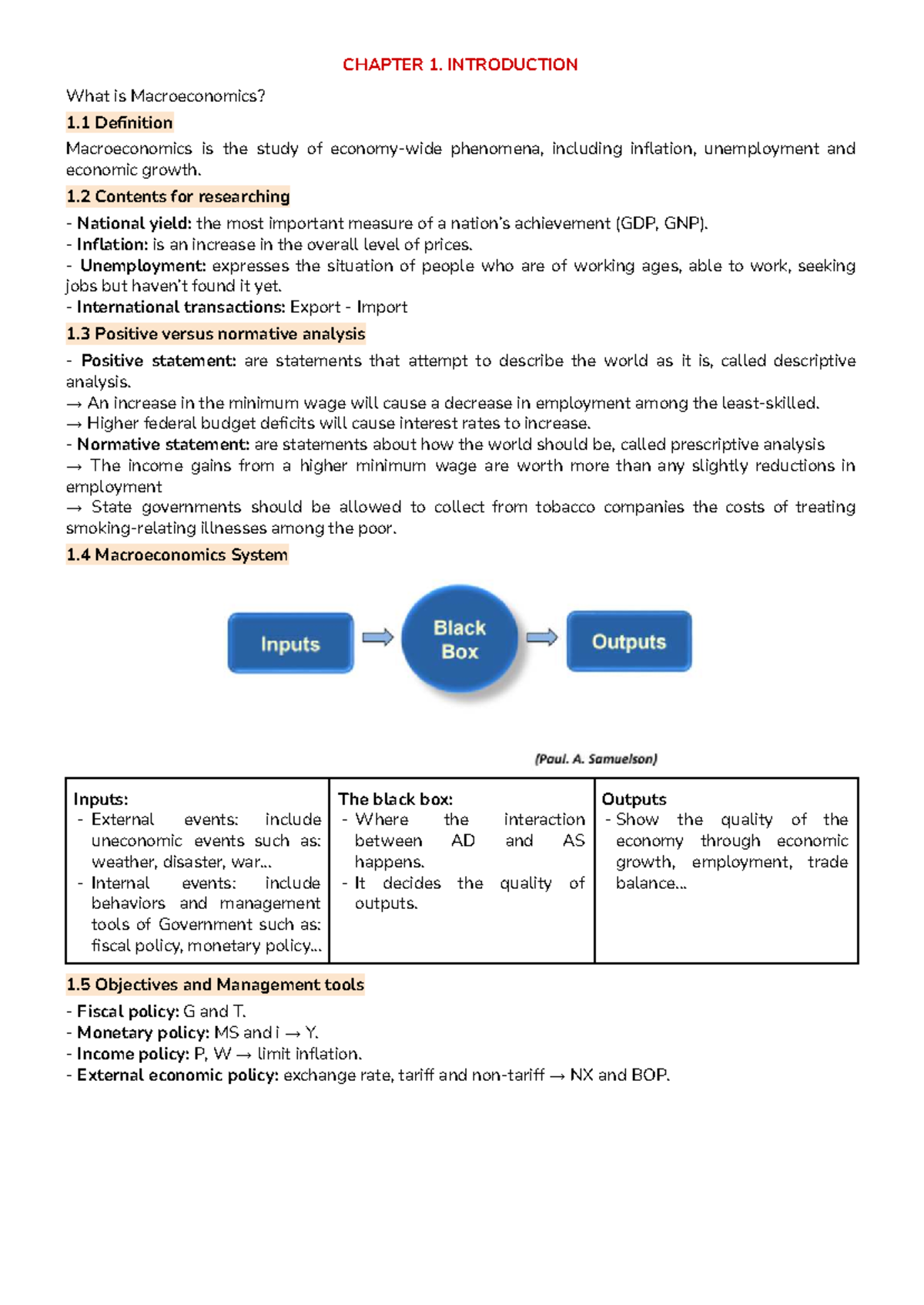 CHAPTER 1: INTRODUCTION TO MACROECONOMICS - LECTURE NOTES (ECON 101 ...