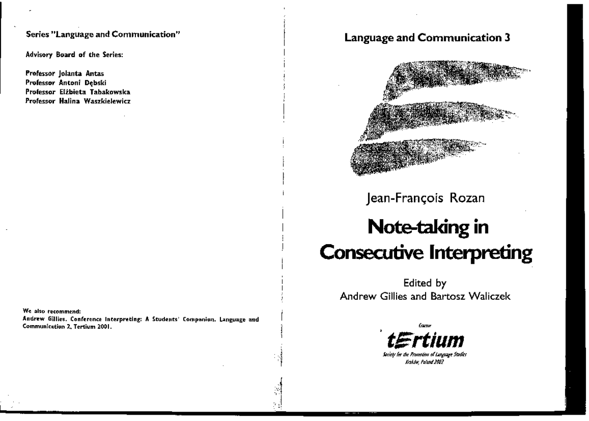 NOTE Taking IN Consecutive Interpreting Rozan - English - Studocu