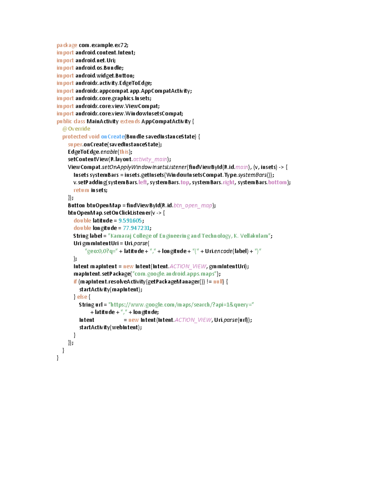 EX12 - Android App Development Code Snippets and Examples - Studocu