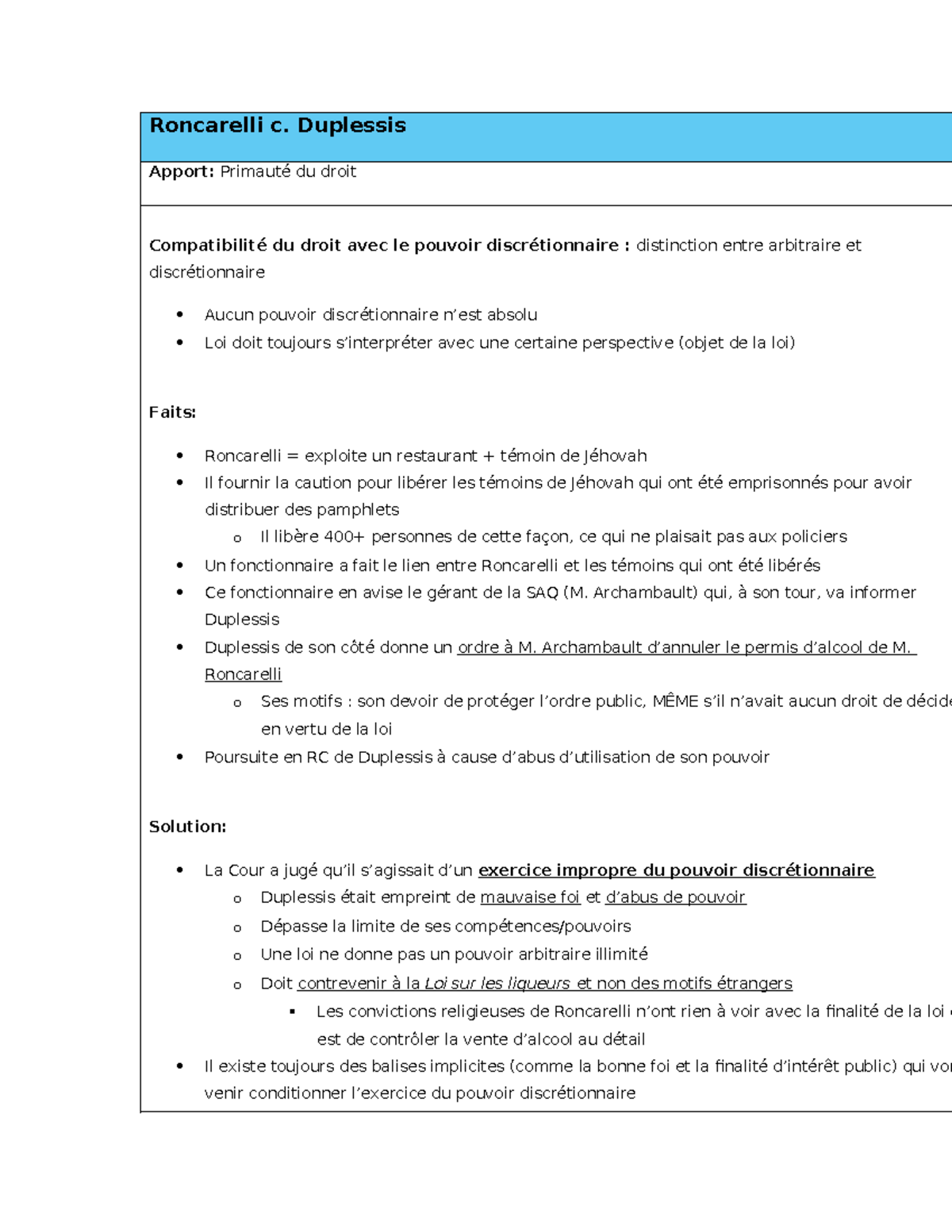 Roncarelli c. Duplessis : Analyse du Pouvoir Discrétionnaire et Droit ...