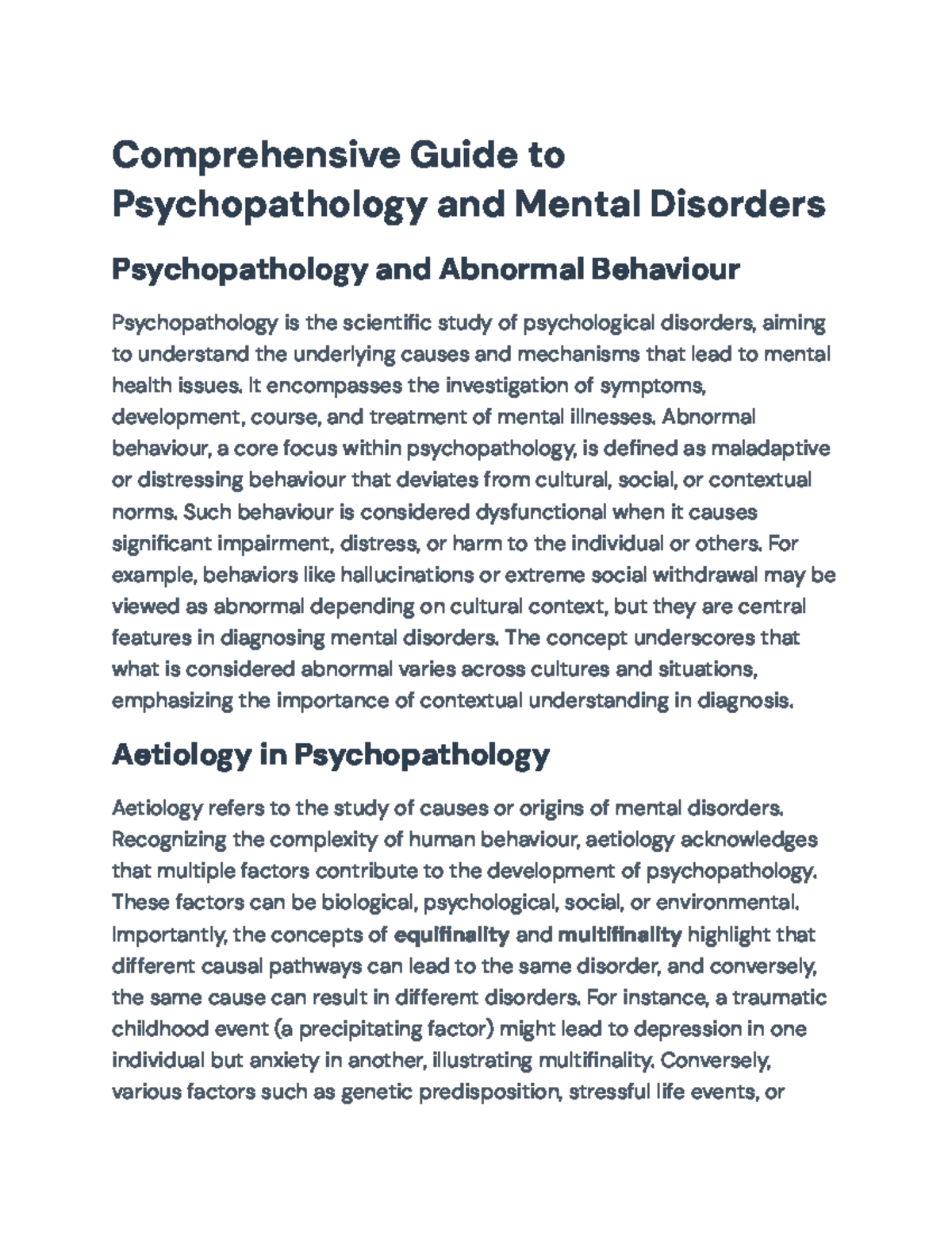 Comprehensive Overview of Psychopathology and Mental Disorders (PSY 101 ...