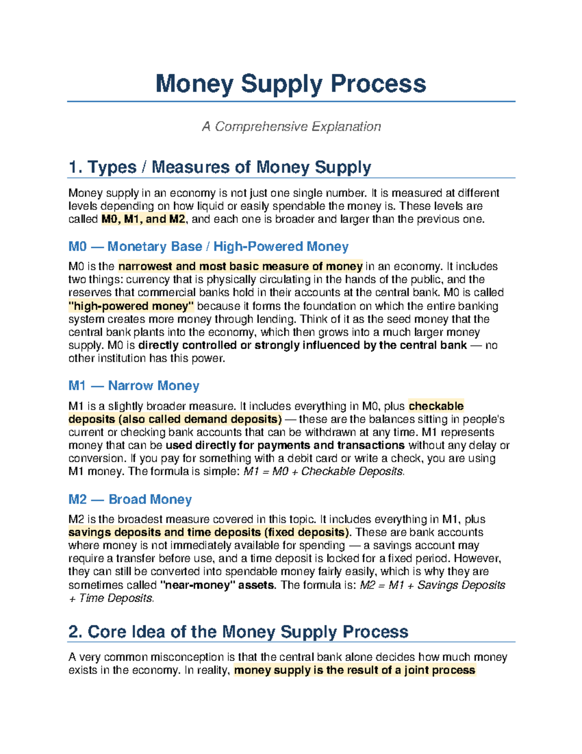 Money Supply Process (ECO 101): A Comprehensive Overview - Studocu