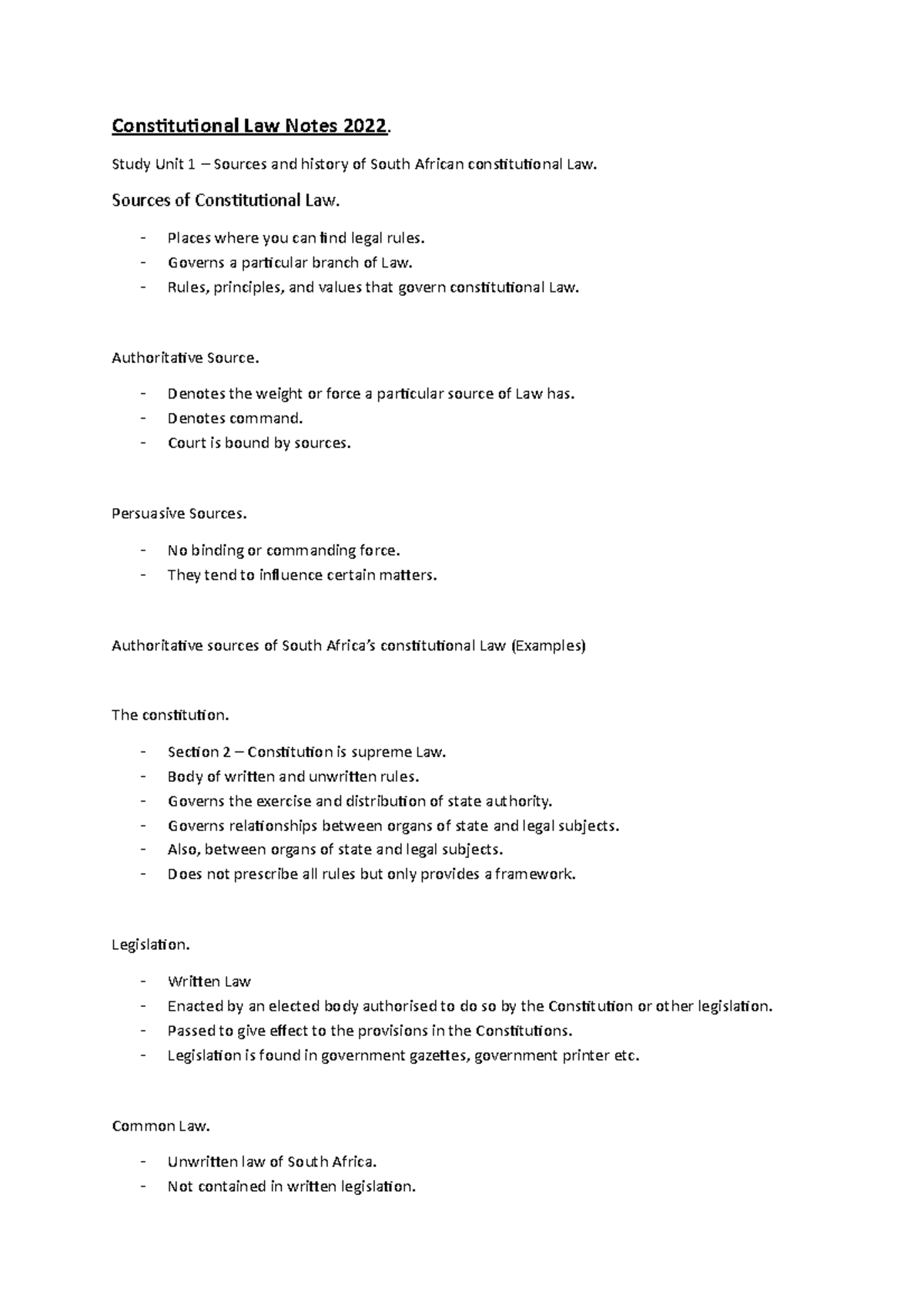 Constitutional Law notes 2022 - CSL2601 - Unisa - Studocu