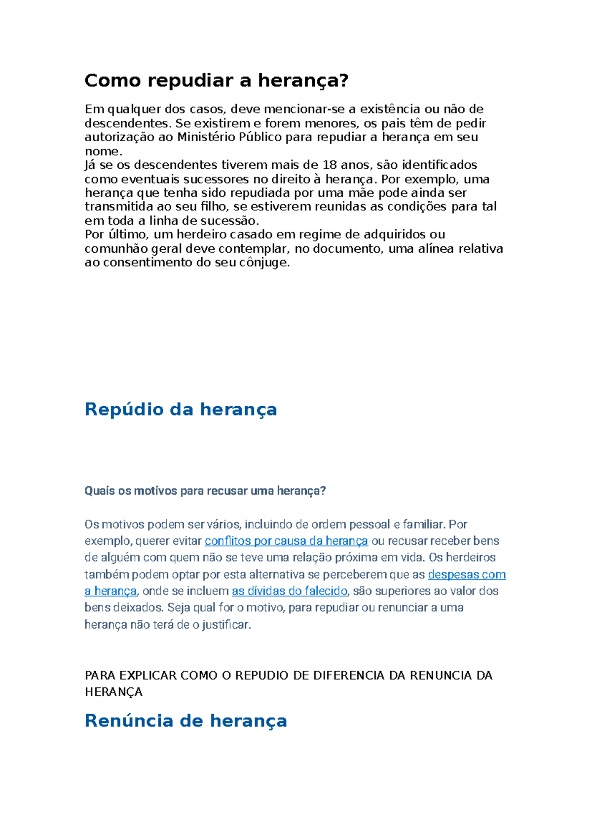Repúdio de Herança: Aspectos Legais e Motivos de Recusa - Studocu