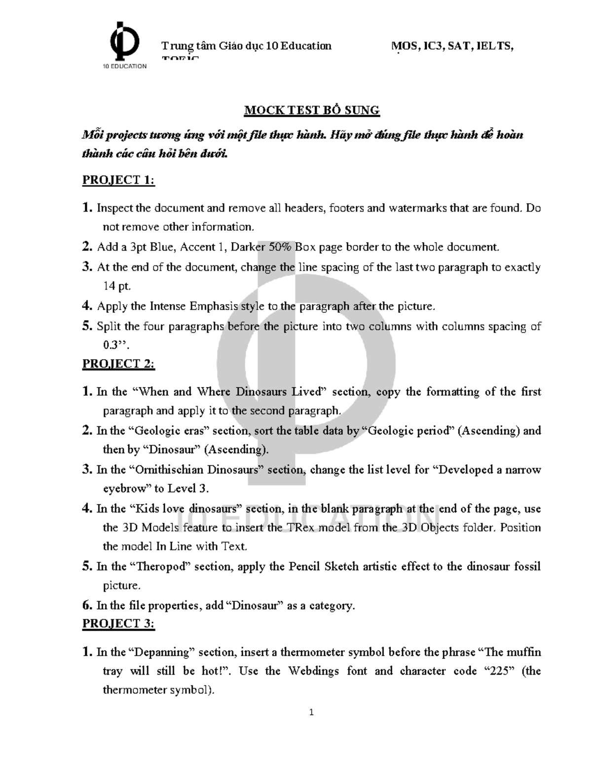 Mock Test Bổ Sung - MOS Word 2019 Practice Assignments - Studocu