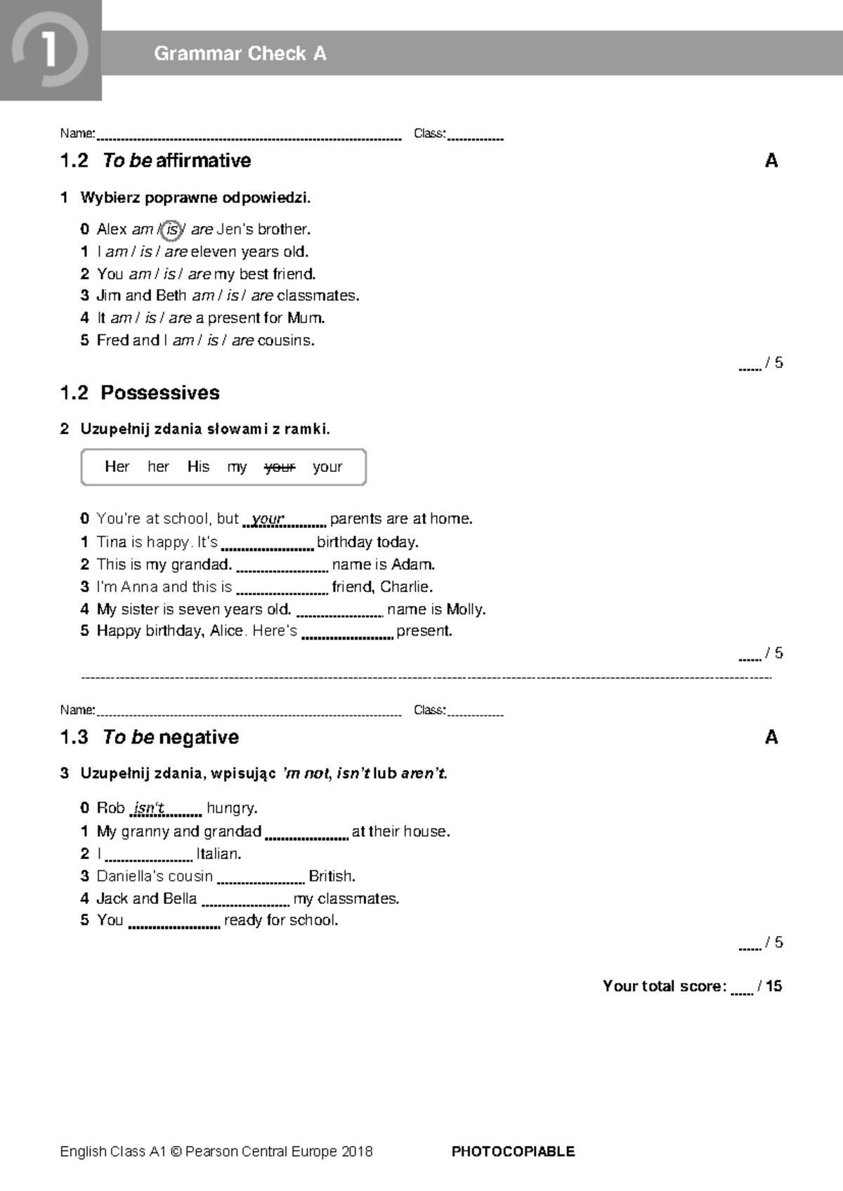 ECA1 Grammar Check Test 1A - English Class A1 (2018) - Studocu