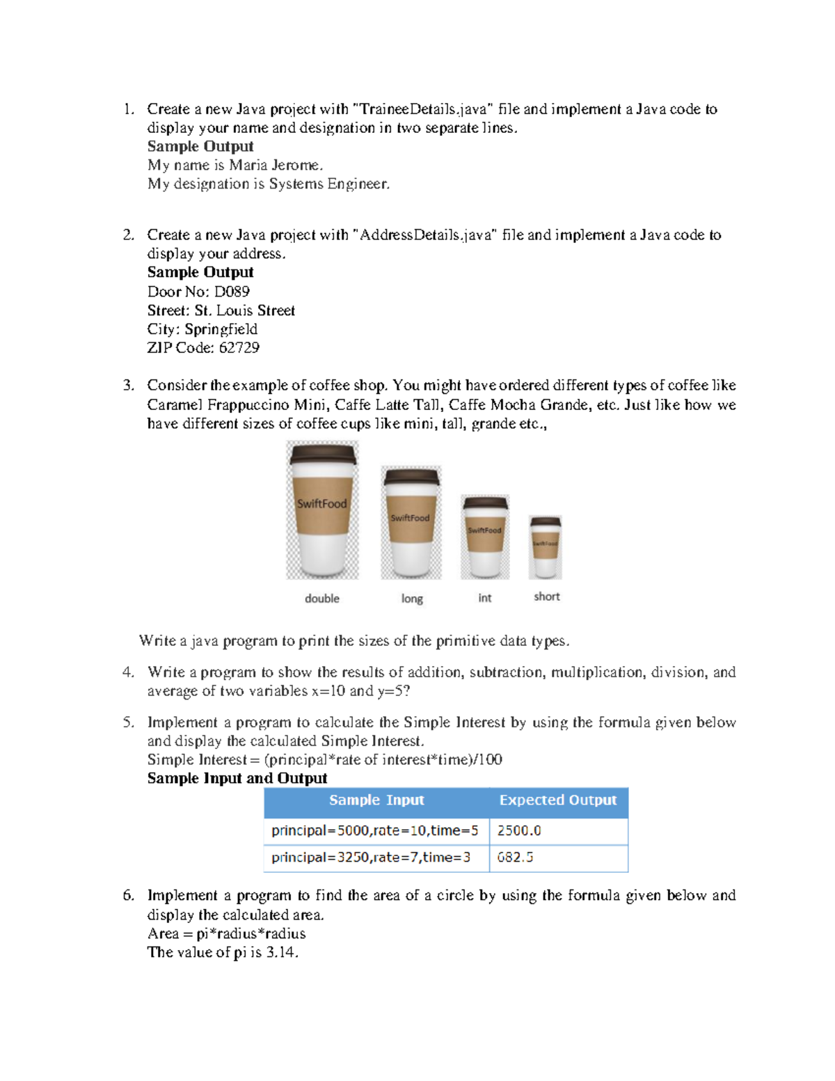 Lab Exercise 1 - Java Programming Tasks and Solutions - Studocu