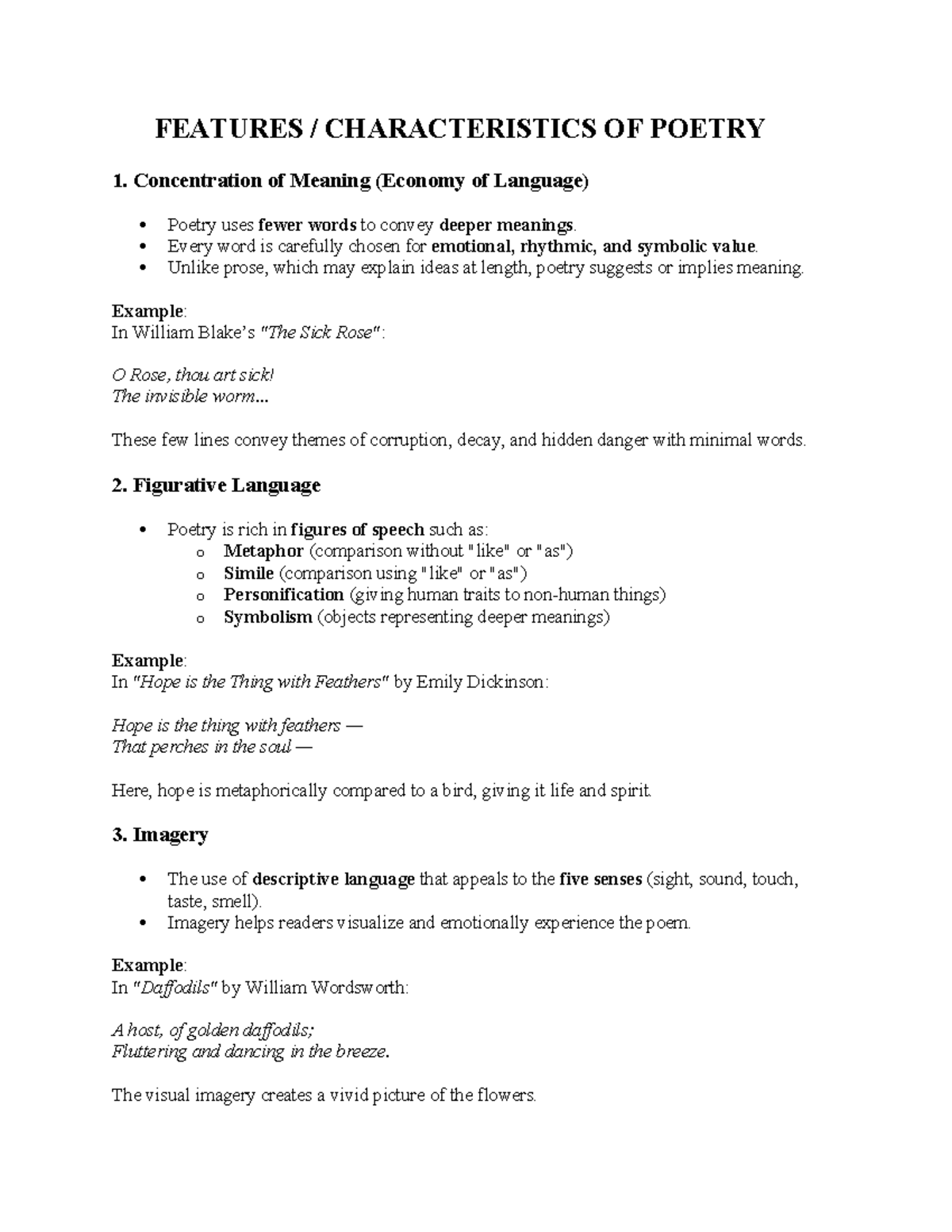 Features of Poetry: Teaching Notes (ENG 101) - Studocu