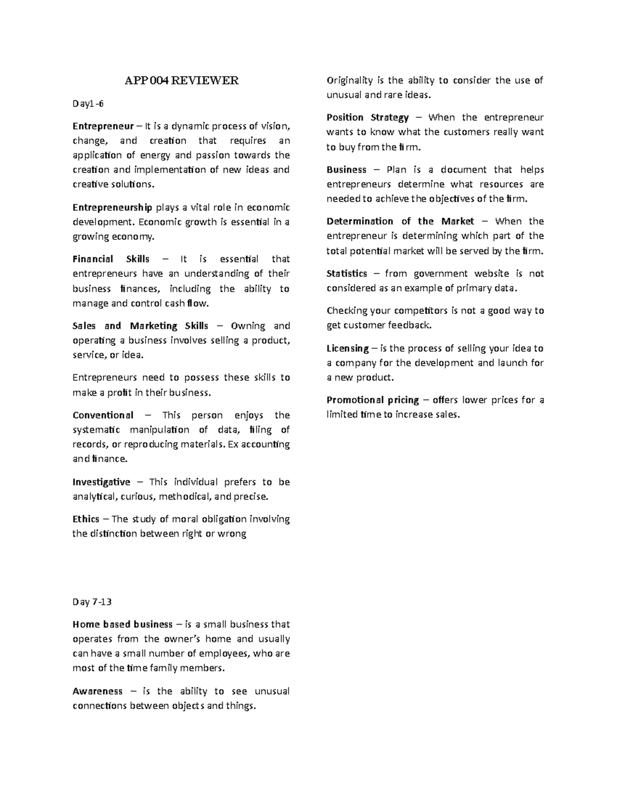 APP 004 Entrepreneurship Review Notes and Key Concepts - Studocu